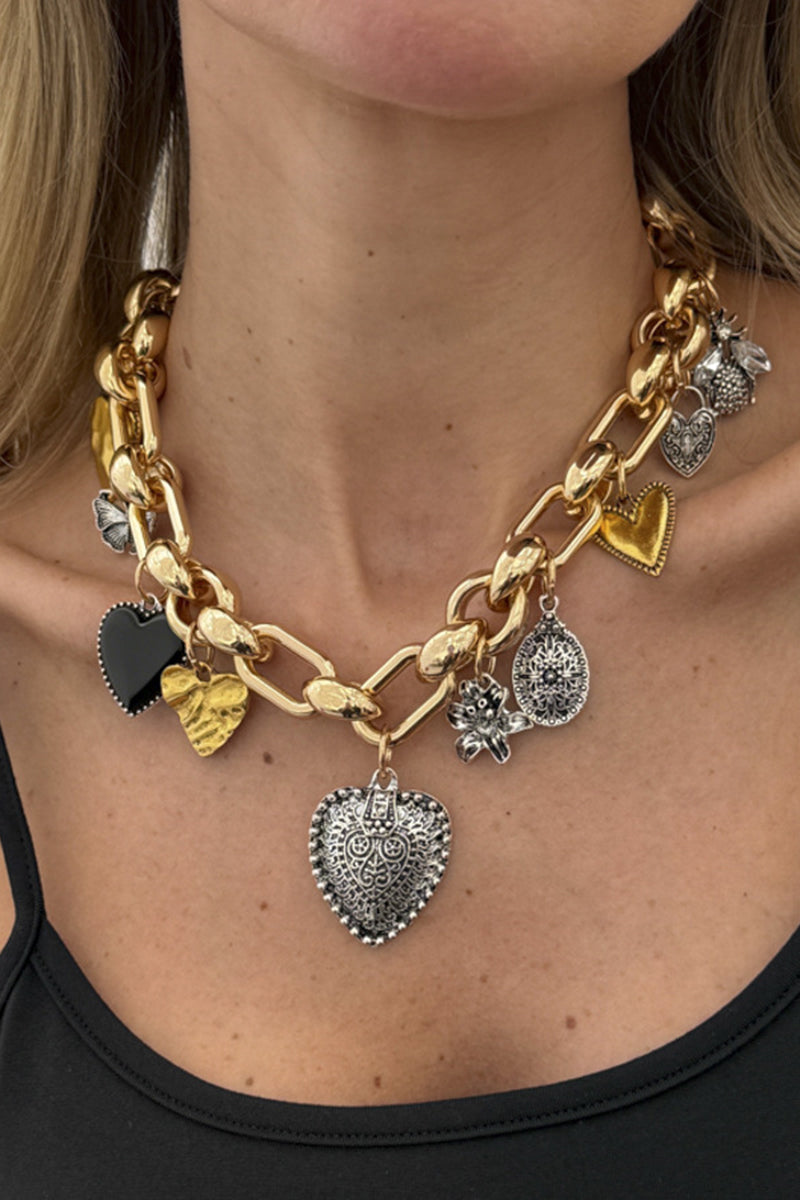 Heart Charm Statement Necklace