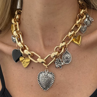 Heart Charm Statement Necklace