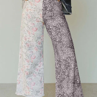 Retro Floral Leopard Contrast Patchwork Jean