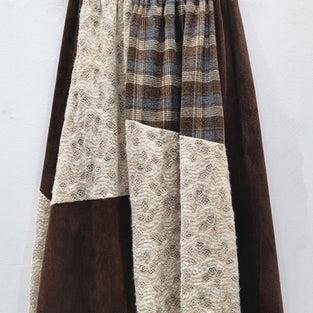 Patchwork Midi Skirt with Elastic Waist