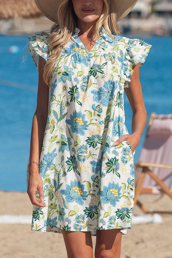 Floral Ruffle Sleeve Casual Dress