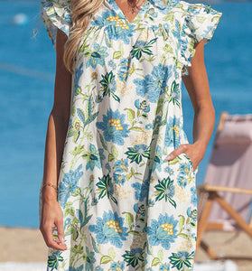 Floral Ruffle Sleeve Casual Dress