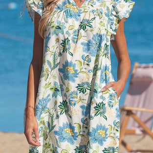 Floral Ruffle Sleeve Casual Dress