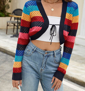 Vibrant Striped Open-Front Cardigan