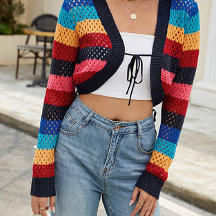 Vibrant Striped Open-Front Cardigan