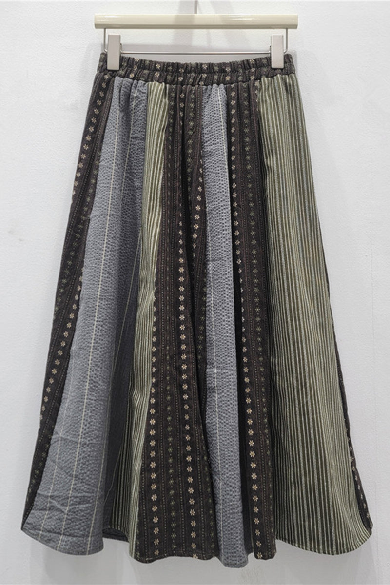 Striped Patchwork Midi Skirt