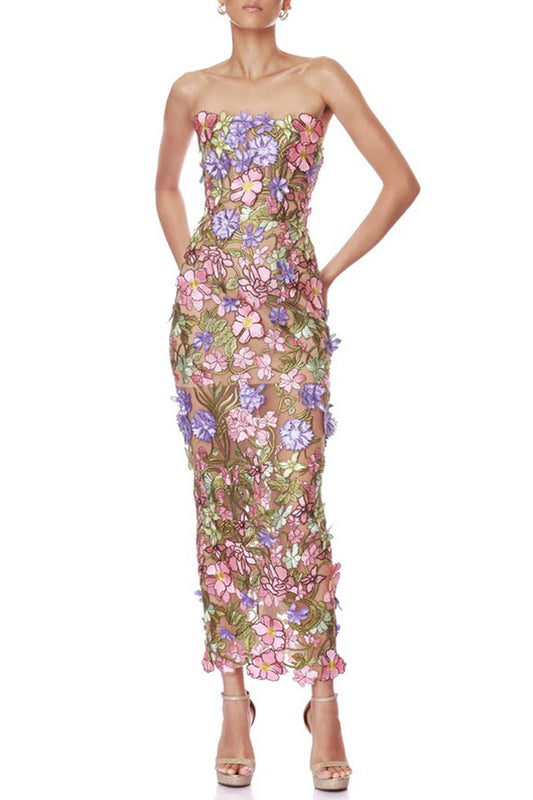 Floral Strapless Evening Dress