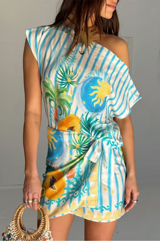 Tropical One-Shoulder Skirt Set