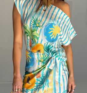Tropical One-Shoulder Skirt Set