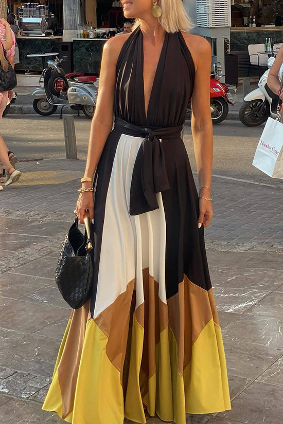 Elegant Maxi Dress with Color Block Design