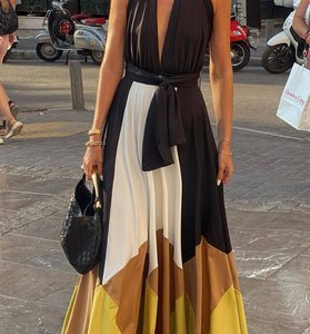 Elegant Maxi Dress with Color Block Design