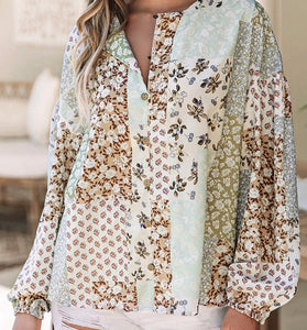 Floral Patchwork Puff Sleeve Shirtt