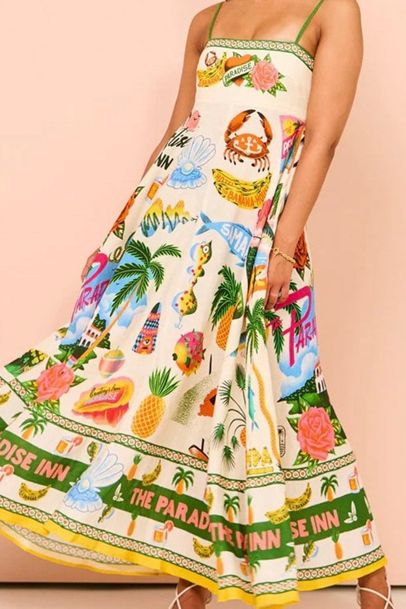 Tropical Print Sleeveless Maxi Dress