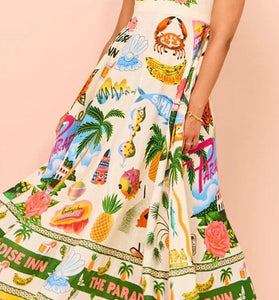 Tropical Print Sleeveless Maxi Dress