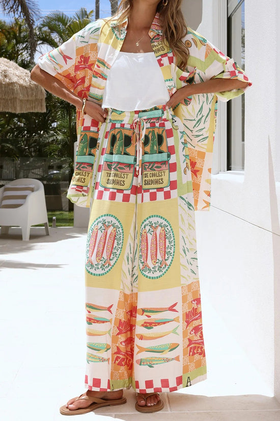 Vibrant Graphic Wide-Leg Pants Set