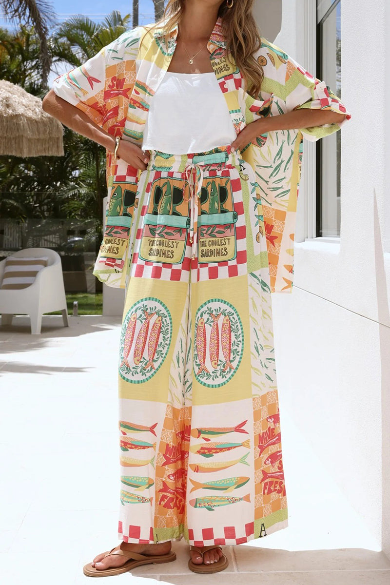 Vibrant Graphic Wide-Leg Pants Set
