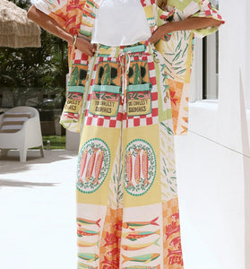 Vibrant Graphic Wide-Leg Pants Set