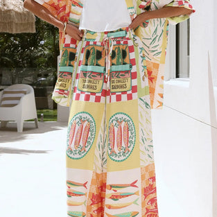 Vibrant Graphic Wide-Leg Pants Set