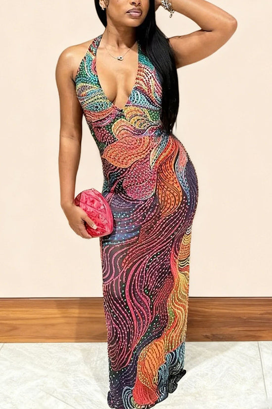 Sparkly Vibrant Halter Bodycon Dress