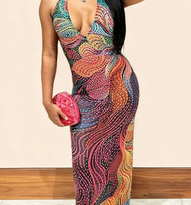 Sparkly Vibrant Halter Bodycon Dress