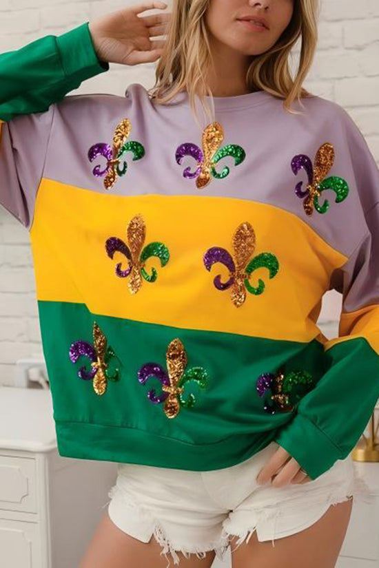 Sequin Embellished Fleur-de-Lis Sweatshirt