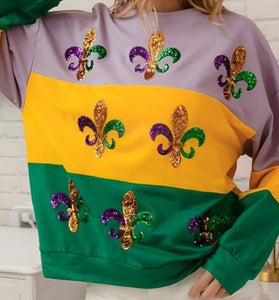 Sequin Embellished Fleur-de-Lis Sweatshirt