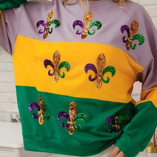 Sequin Embellished Fleur-de-Lis Sweatshirt