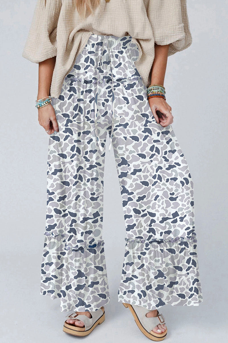 Camo Print Wide Leg Casual Pants