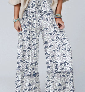 Camo Print Wide Leg Casual Pants