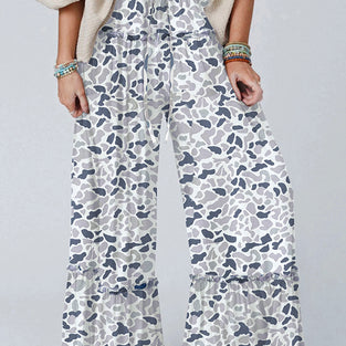 Camo Print Wide Leg Casual Pants