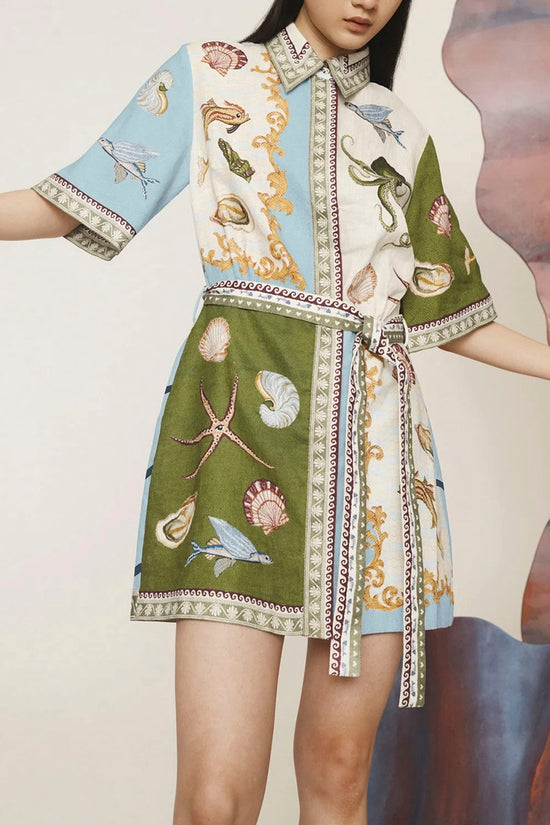 Sea-Themed Print Shirt Dress