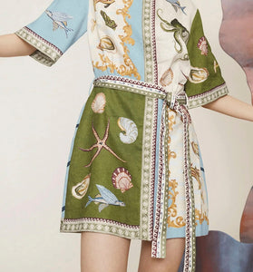 Sea-Themed Print Shirt Dress