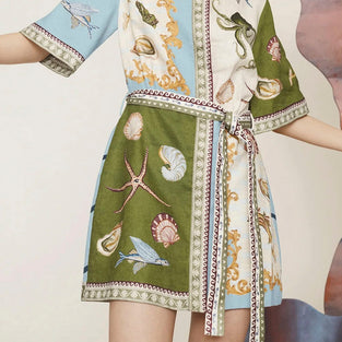Sea-Themed Print Shirt Dress