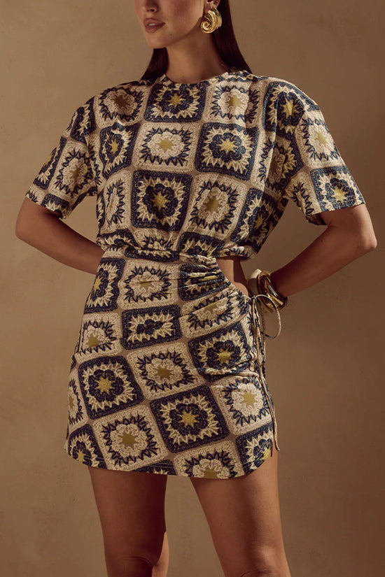 Floral Patchwork Short Sleeve Mini Dress