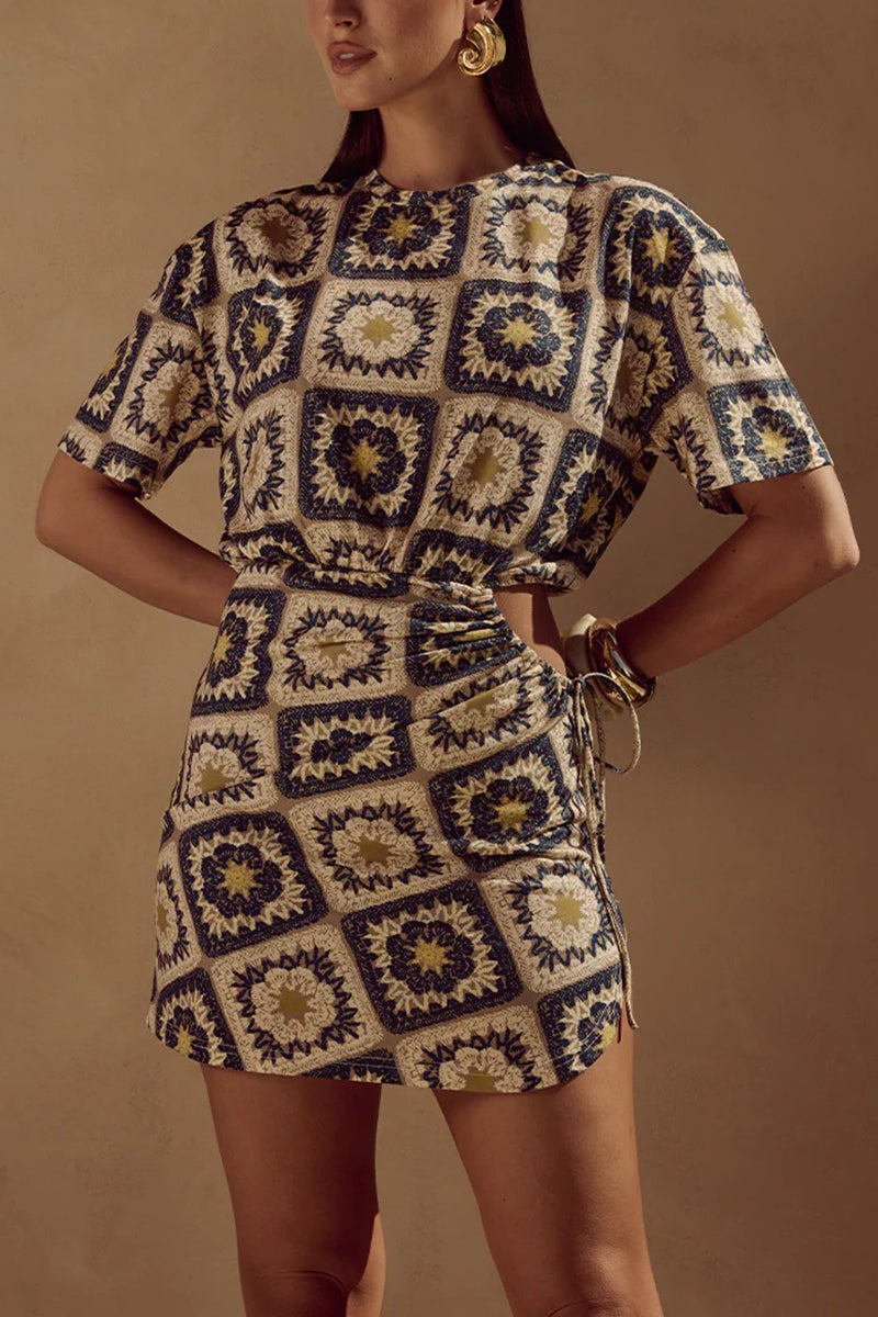 Floral Patchwork Short Sleeve Mini Dress