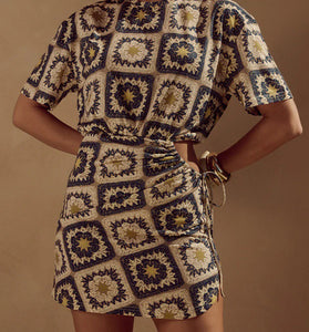 Floral Patchwork Short Sleeve Mini Dress