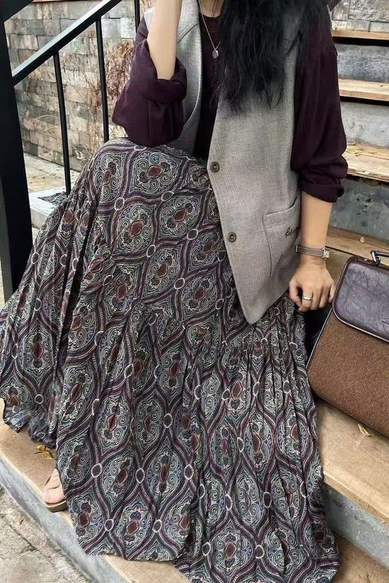 Bohemian Patterned Midi Skirt
