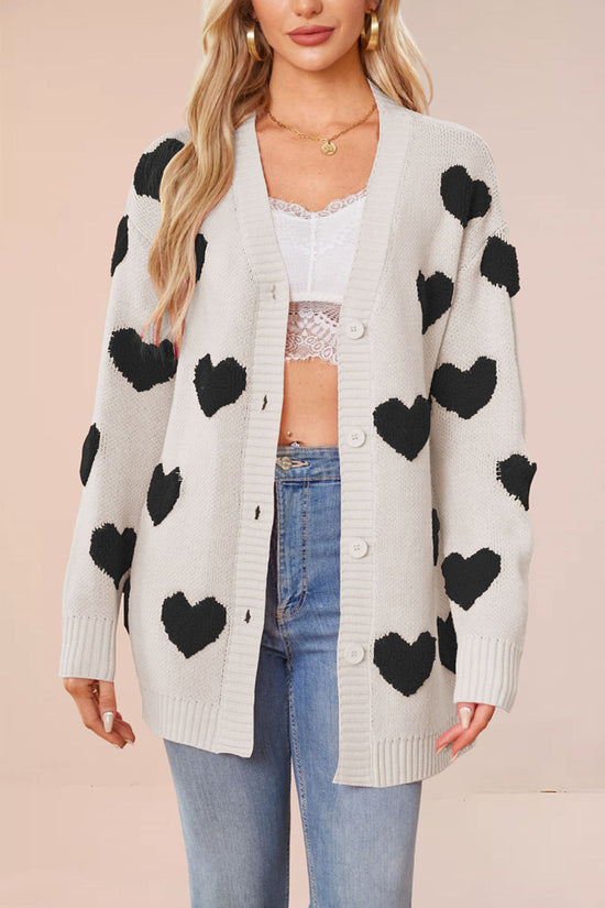 Heart Pattern Button-Up Cardigan
