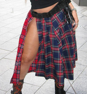 Plaid High Slit Midi Skirt