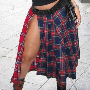 Plaid High Slit Midi Skirt