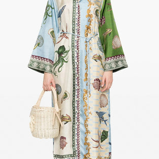 Ocean Print Belted Midi Dress
