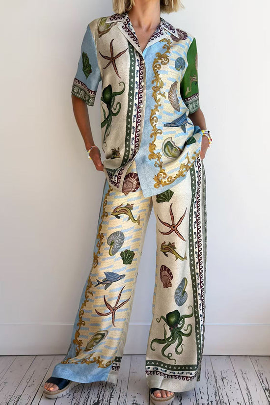 Ocean-Inspired Printed Pants Set
