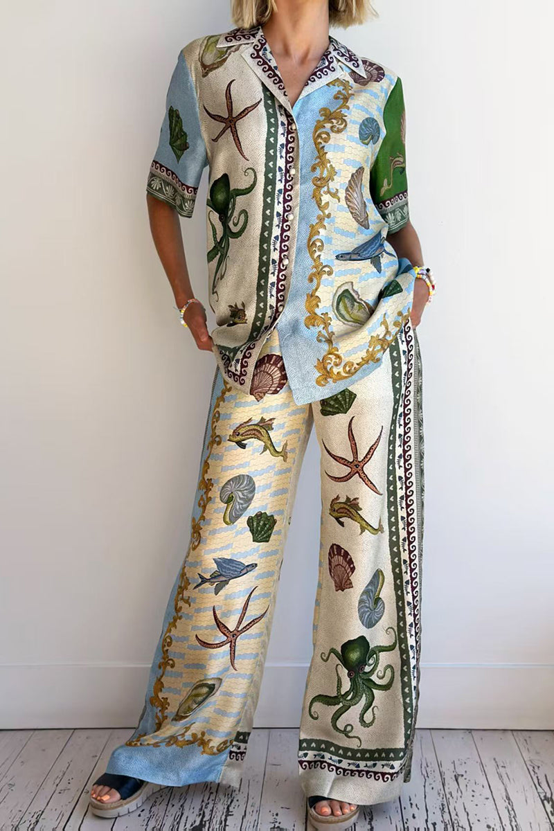 Ocean-Inspired Printed Pants Set