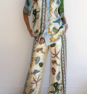 Ocean-Inspired Printed Pants Set