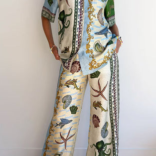Ocean-Inspired Printed Pants Set