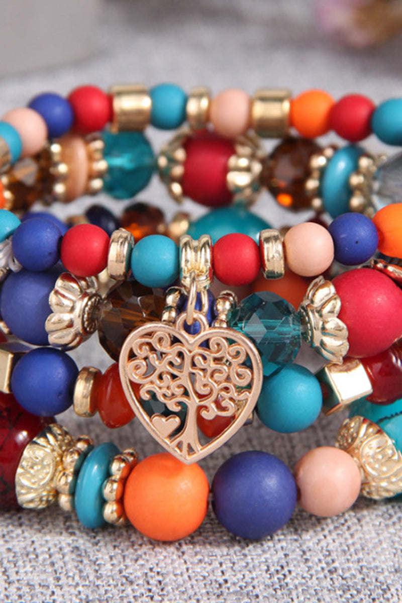 Heart Charm Beaded Bracelet Set