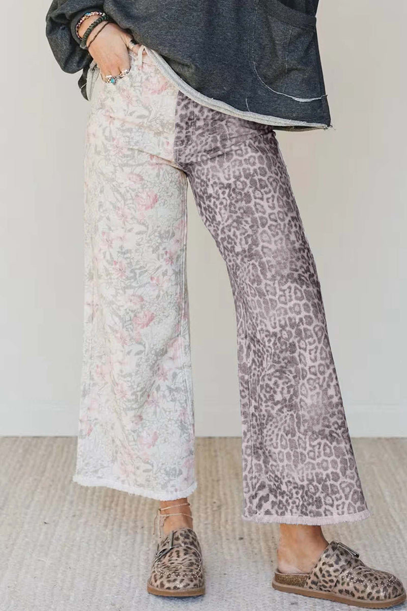 Retro Floral Leopard Contrast Patchwork Jean
