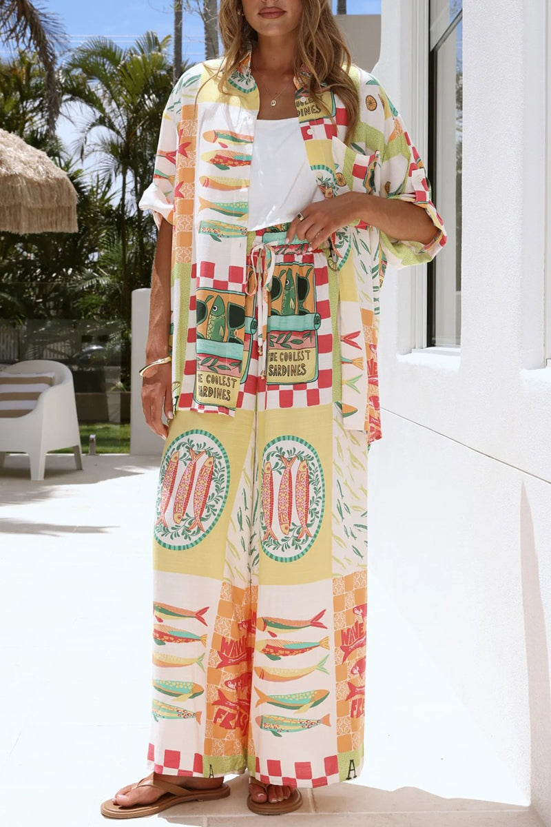 Vibrant Graphic Wide-Leg Pants Set