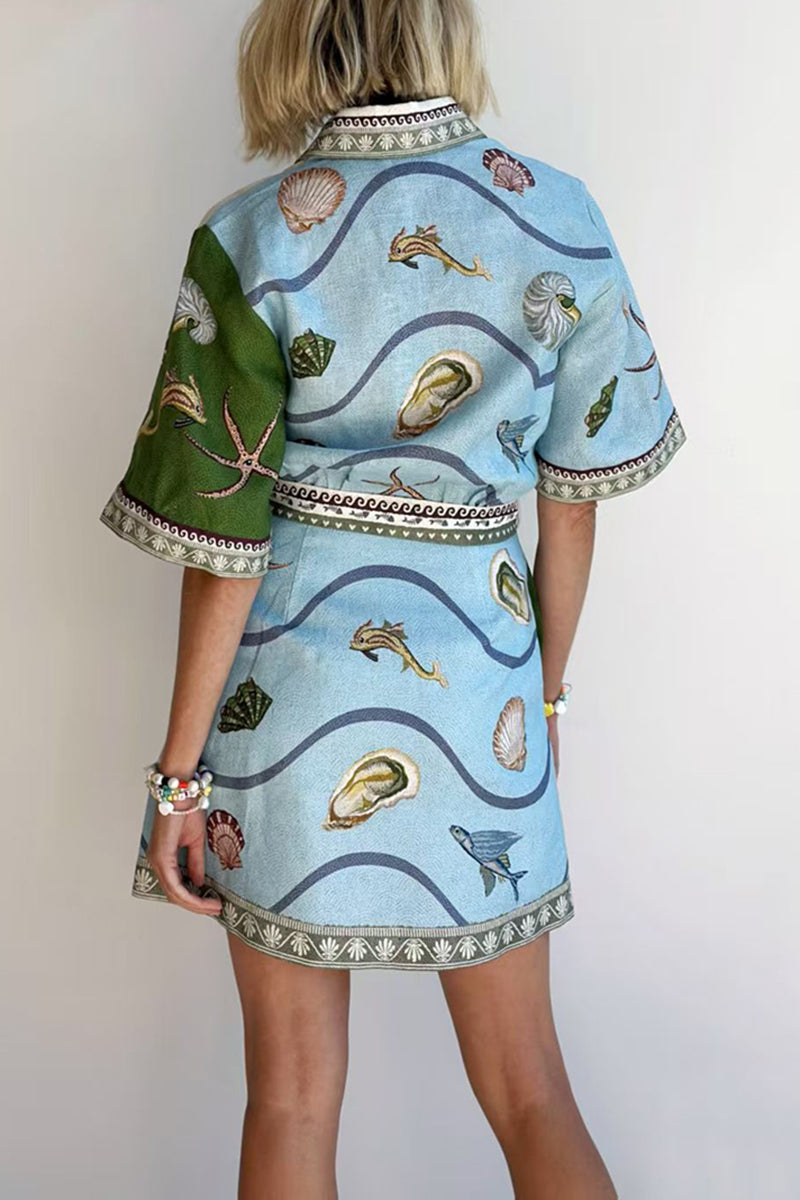 Nautical Print Casual Wrap Dress