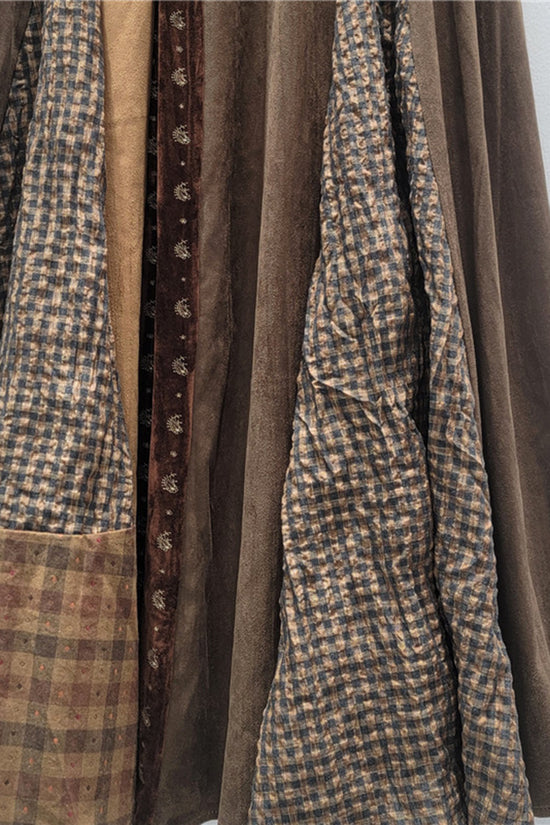 Patchwork Plaid Skirt with Elastic Waist